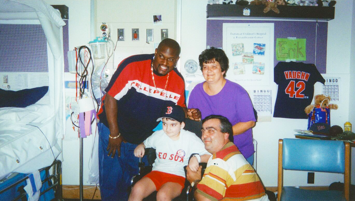 Red Sox player, Mo Voughn, visits Franciscan Children's in 1997. 